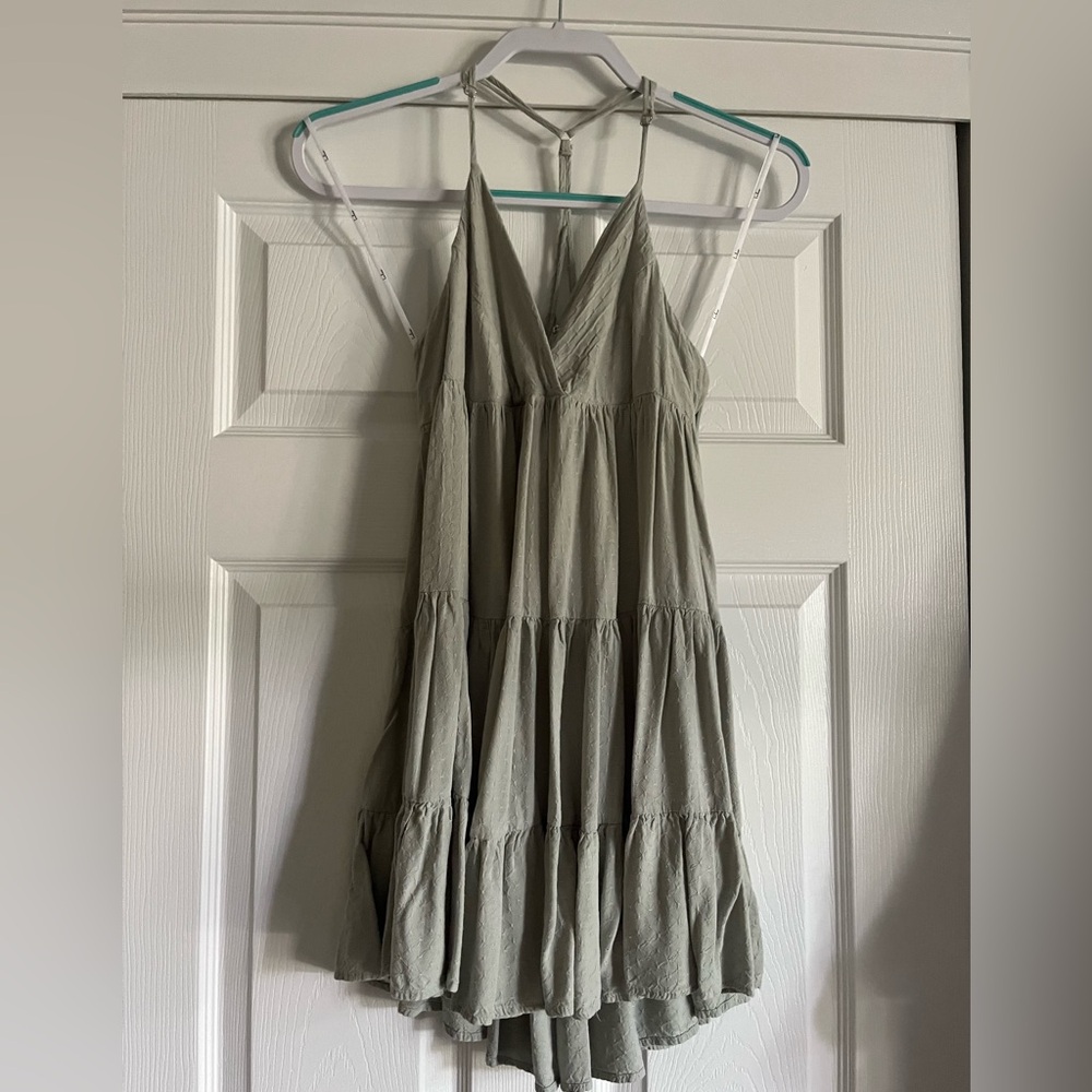 Lulu's Sage Green Tiered Mini Dress
